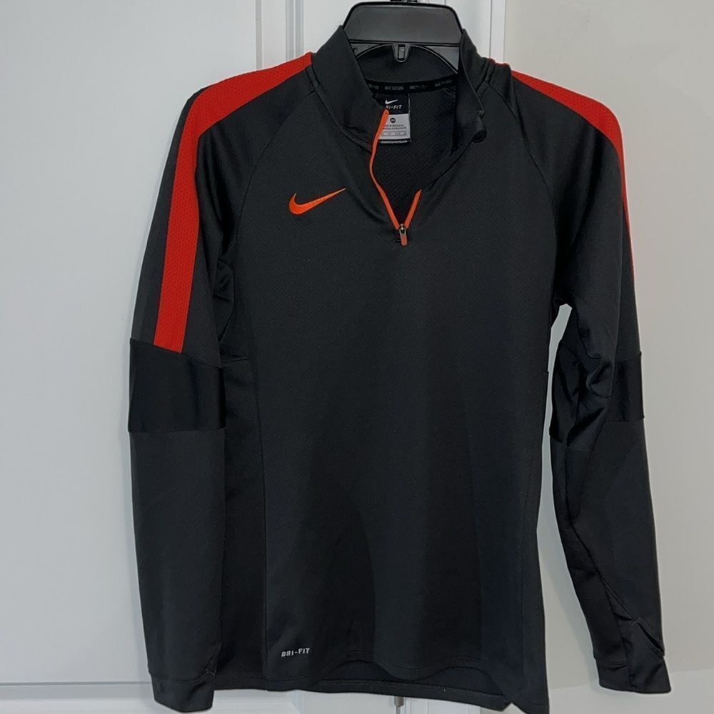 Nike DK Gray & Orange LS Womens 1/4”” zip running marathon jacket sweatshirt